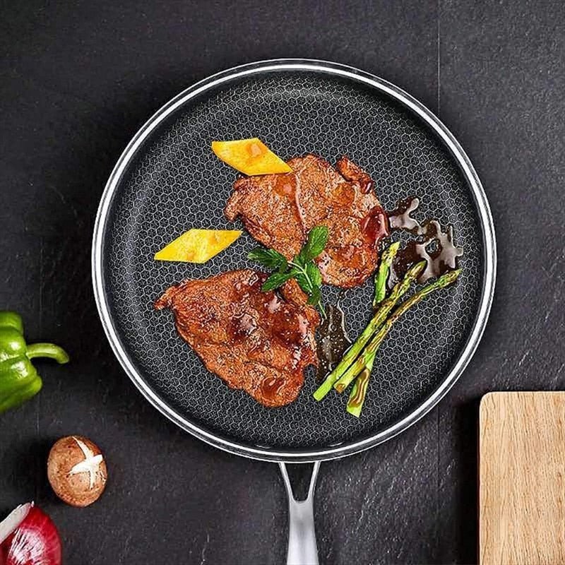 Stainless Steel Non-Stick Frying Pan – Scratch-Resistant Honeycomb Skillet, 7-Ply, Induction & Oven Safe, PFOA-Free