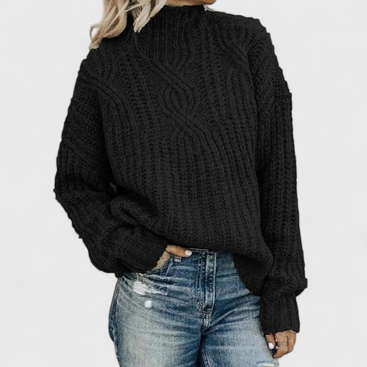 Luna | Women's Sophisticated Knit Jumper - Elegant Long Sleeve Pullover Sweater with Ribbed Hem for Fall & Winter Black