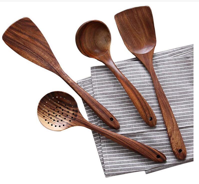 Natural Wooden Kitchen Set – Rustic Wooden Cooking Utensils, Set of 4 or 7 Pieces – RustiCook