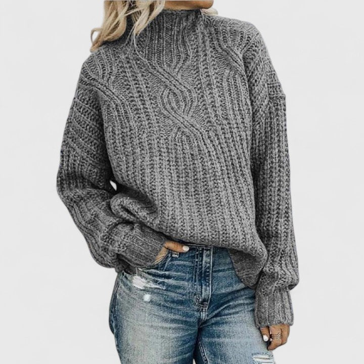 Luna | Women's Sophisticated Knit Jumper - Elegant Long Sleeve Pullover Sweater with Ribbed Hem for Fall & Winter Grey