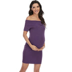 Chantal Maternity Dress – Off Shoulder Bodycon Pregnancy Dress, Above the Knee, 5 Colors, S–2XL – Parsha