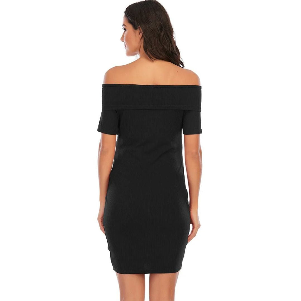 Chantal Maternity Dress – Off Shoulder Bodycon Pregnancy Dress, Above the Knee, 5 Colors, S–2XL – Parsha