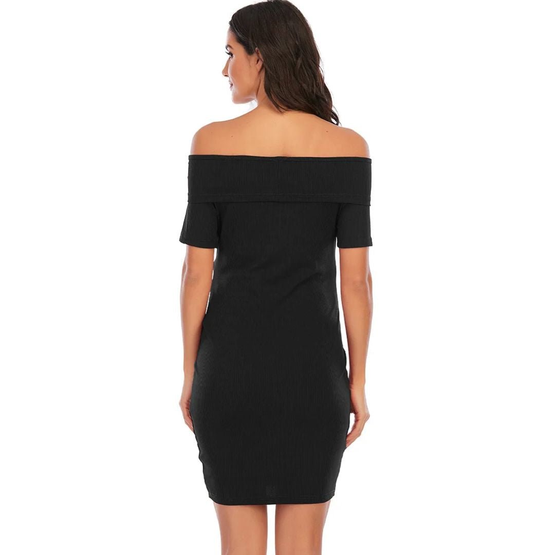 Chantal Maternity Dress – Off Shoulder Bodycon Pregnancy Dress, Above the Knee, 5 Colors, S–2XL – Parsha