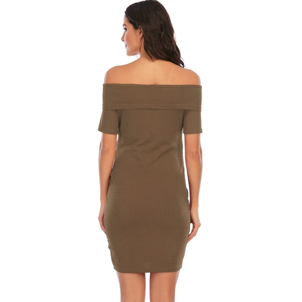 Chantal Maternity Dress – Off Shoulder Bodycon Pregnancy Dress, Above the Knee, 5 Colors, S–2XL – Parsha