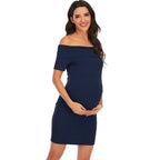 Chantal Maternity Dress – Off Shoulder Bodycon Pregnancy Dress, Above the Knee, 5 Colors, S–2XL – Parsha