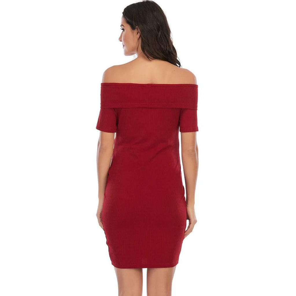 Chantal Maternity Dress – Off Shoulder Bodycon Pregnancy Dress, Above the Knee, 5 Colors, S–2XL – Parsha