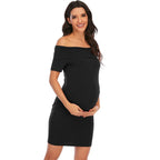 Chantal Maternity Dress – Off Shoulder Bodycon Pregnancy Dress, Above the Knee, 5 Colors, S–2XL – Parsha