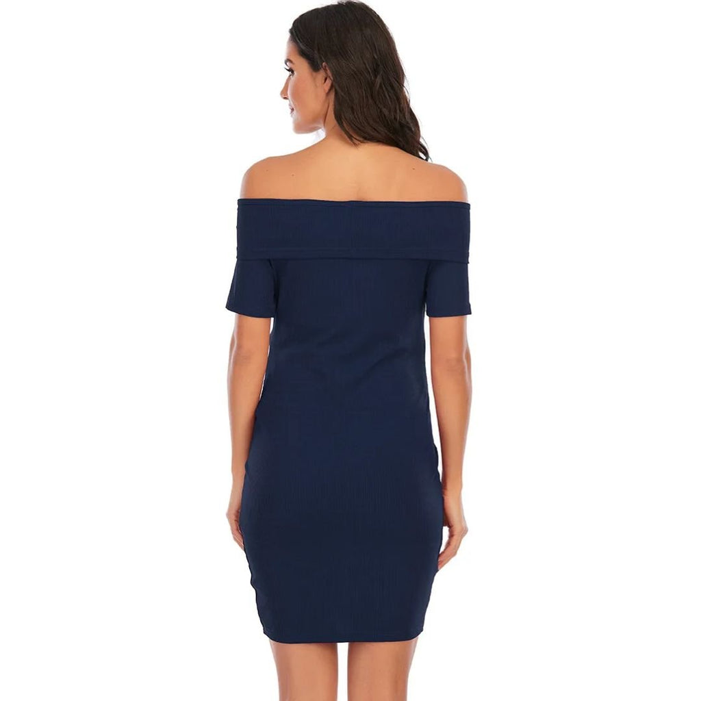 Chantal Maternity Dress – Off Shoulder Bodycon Pregnancy Dress, Above the Knee, 5 Colors, S–2XL – Parsha