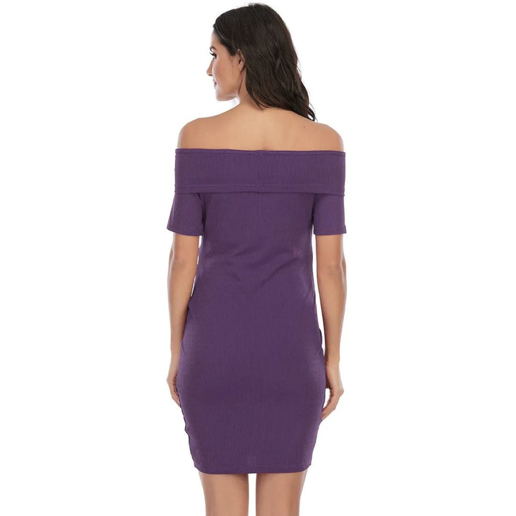 Chantal Maternity Dress – Off Shoulder Bodycon Pregnancy Dress, Above the Knee, 5 Colors, S–2XL – Parsha