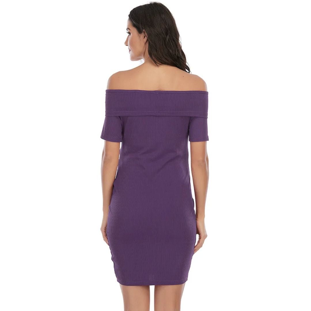 Chantal Maternity Dress – Off Shoulder Bodycon Pregnancy Dress, Above the Knee, 5 Colors, S–2XL – Parsha