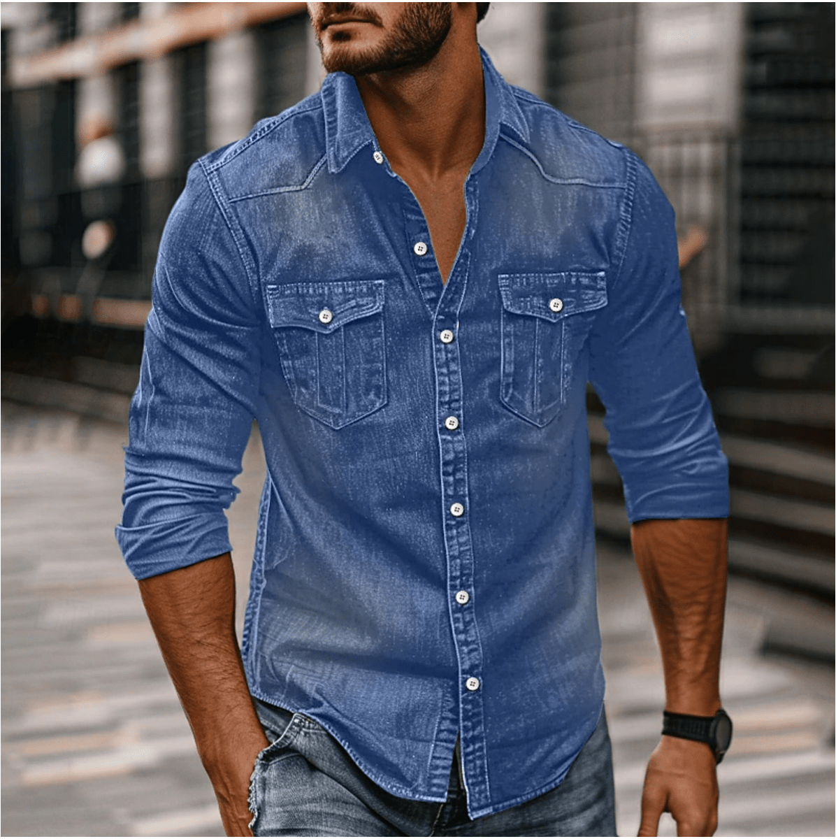 Hans Denim Shirt For Men Classic Style And Durability Denim Blue