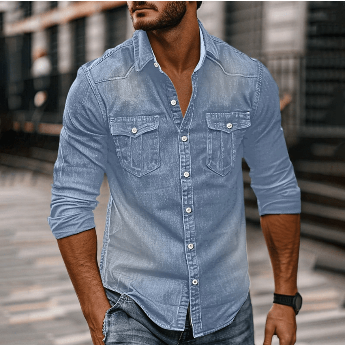 Hans Denim Shirt For Men Classic Style And Durability Blue
