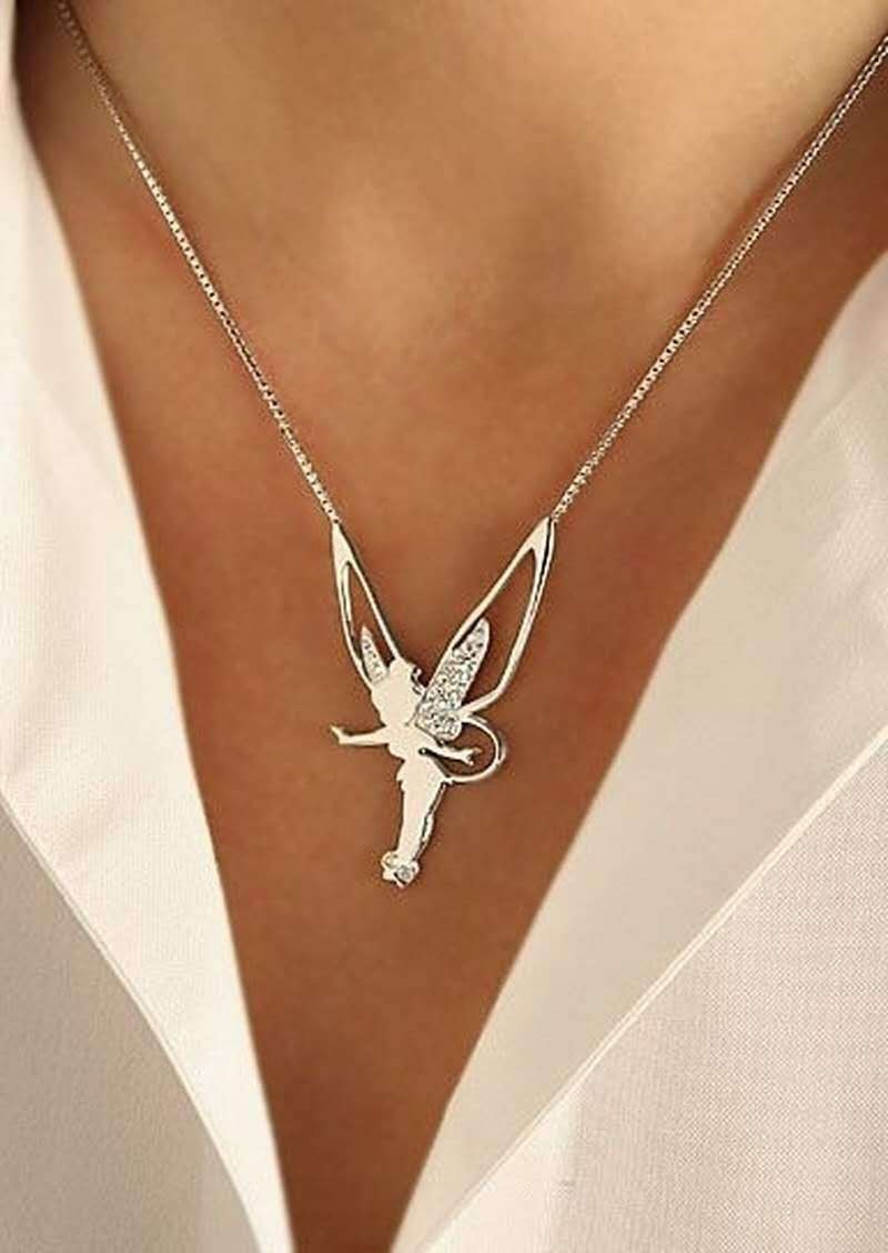 Stylish Luck Fairy Necklace – Fairy Pendant Necklace, Gold-Plated or Silver-Plated, Gift for Her – Bersh Faylin Silver-plated