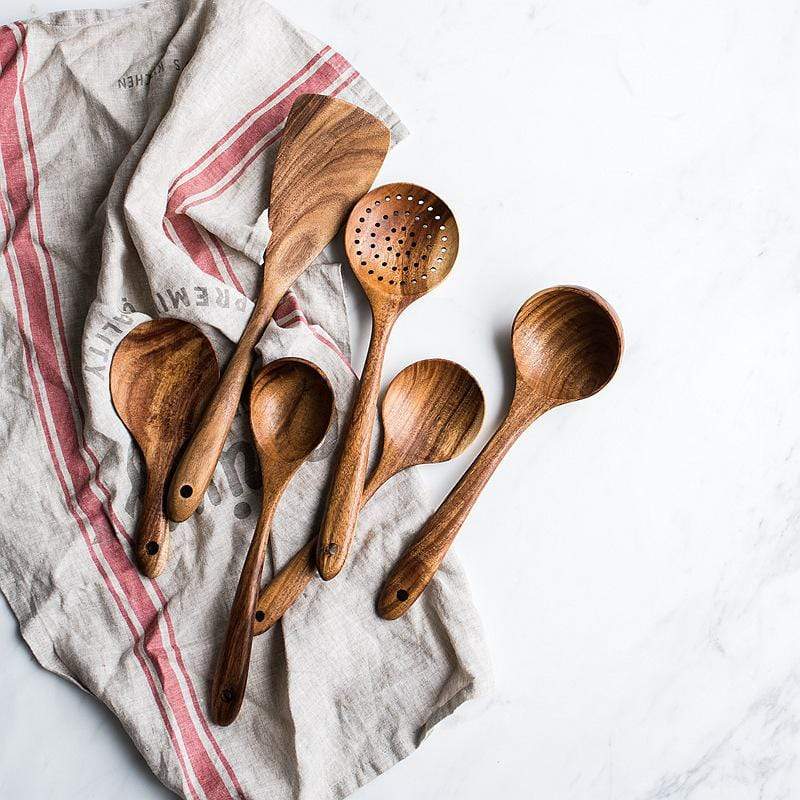 Natural Wooden Kitchen Set – Rustic Wooden Cooking Utensils, Set of 4 or 7 Pieces – RustiCook