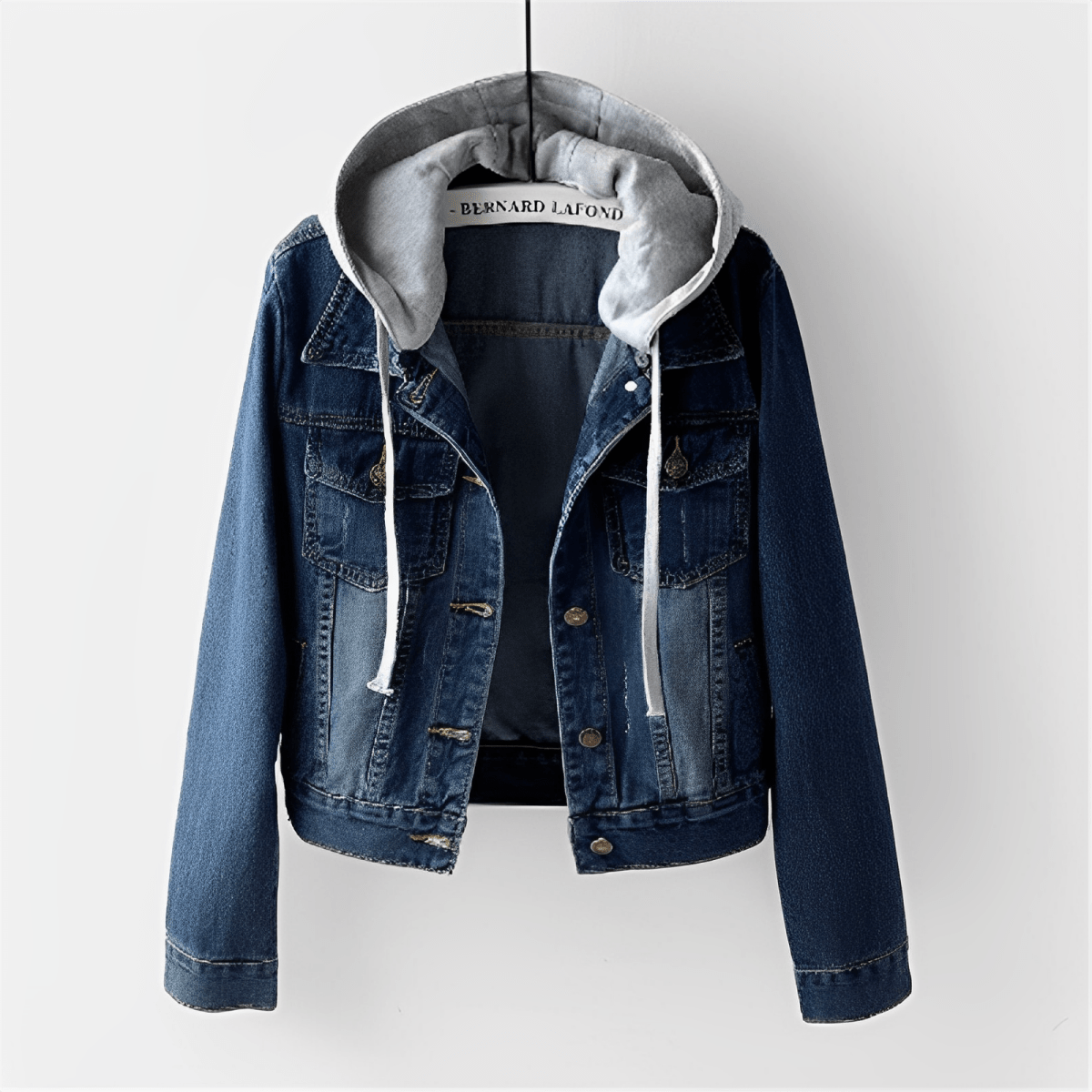 Amore | Long Sleeve Denim Jacket with Removable Hood Blu