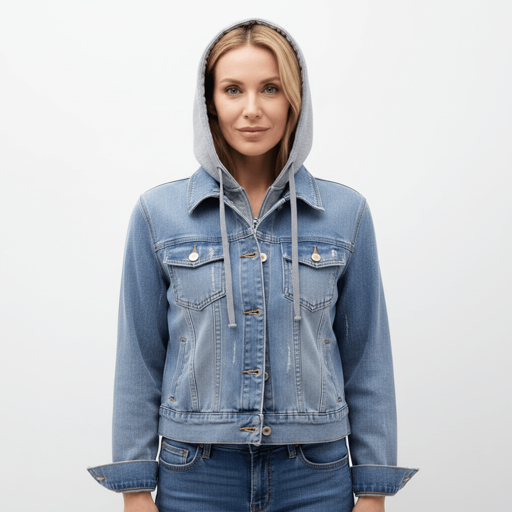 Amore | Women's Long Sleeve Denim Jacket with Removable Hood