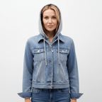 Amore | Women's Long Sleeve Denim Jacket with Removable Hood