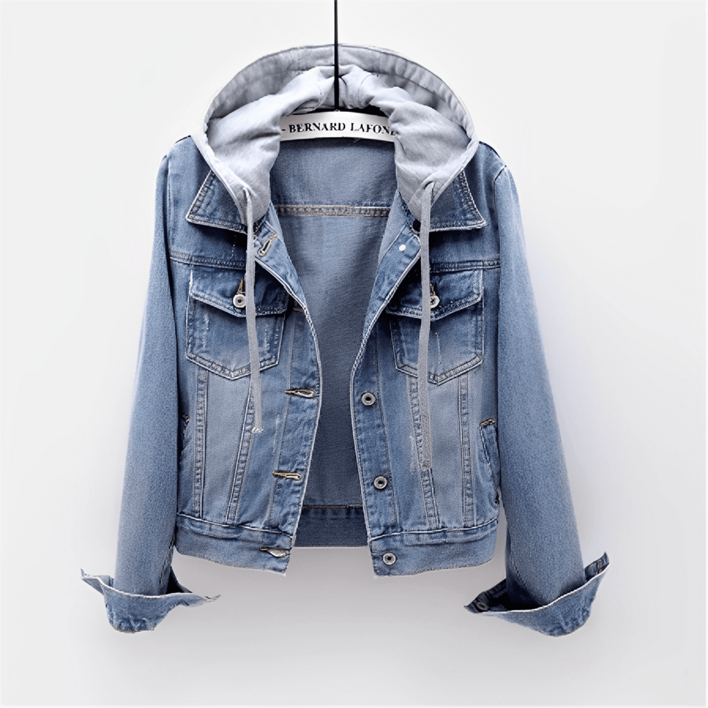 Amore | Long Sleeve Denim Jacket with Removable Hood Blu cielo