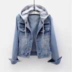 Amore | Long Sleeve Denim Jacket with Removable Hood Blu cielo