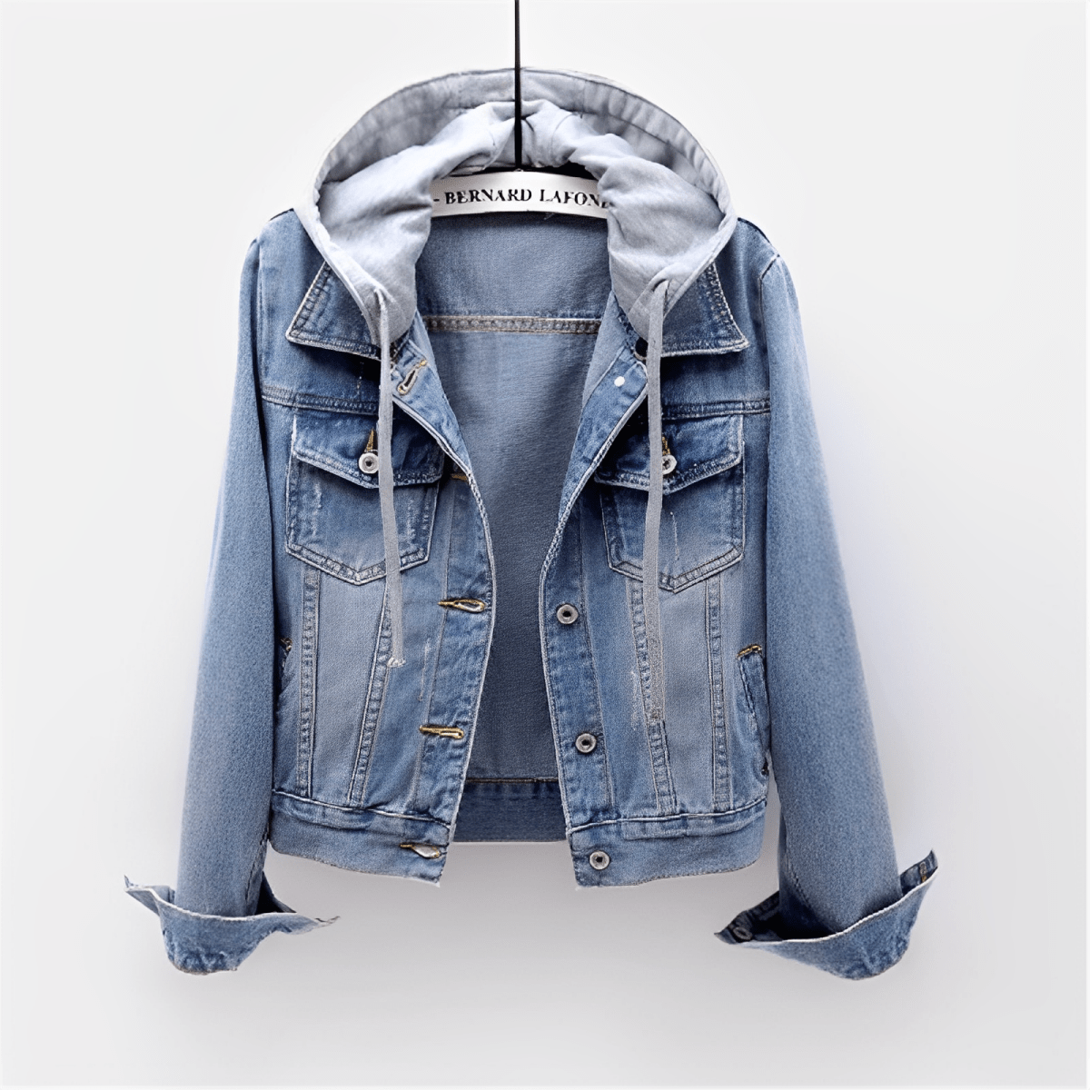 Amore | Long Sleeve Denim Jacket with Removable Hood Blu cielo