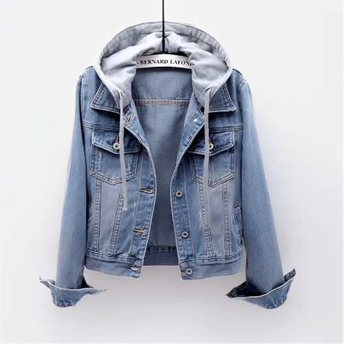 Amore | Long Sleeve Denim Jacket with Removable Hood Blu cielo