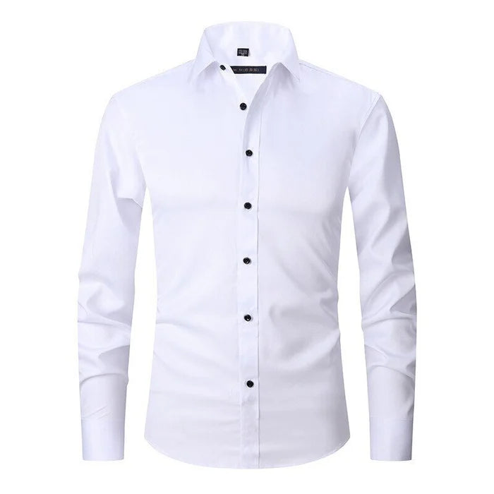 Marmari | Long-Sleeve Wrinkle-Free Shirt with Stand Collar White