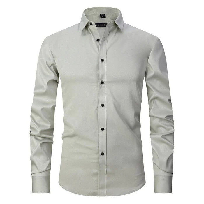 Marmari | Long-Sleeve Wrinkle-Free Shirt with Stand Collar Mint Green