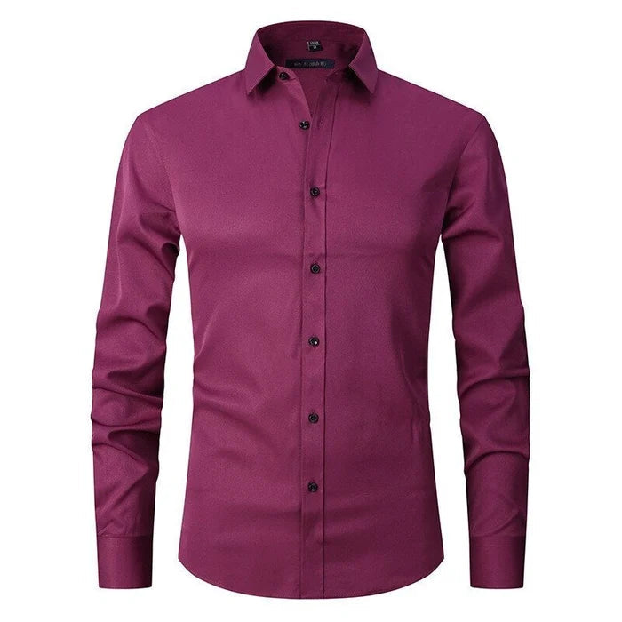 Marmari | Long-Sleeve Wrinkle-Free Shirt with Stand Collar Burgundy