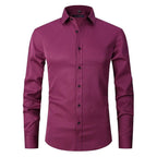 Marmari | Long-Sleeve Wrinkle-Free Shirt with Stand Collar Burgundy