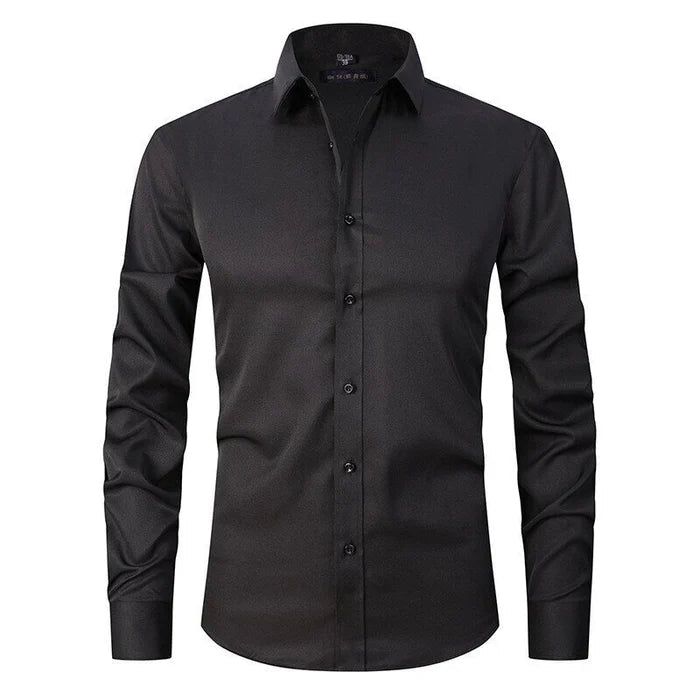 Marmari | Long-Sleeve Wrinkle-Free Shirt with Stand Collar Black