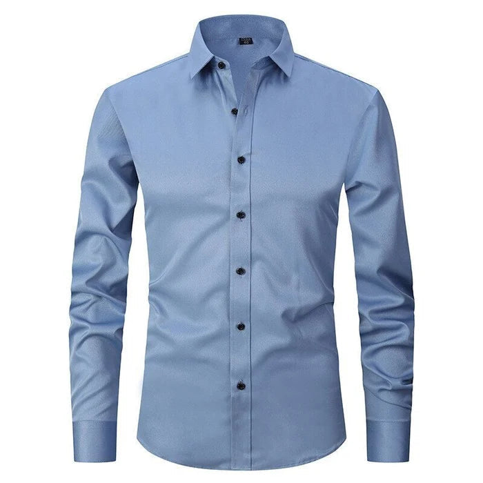 Marmari | Long-Sleeve Wrinkle-Free Shirt with Stand Collar Light Blue