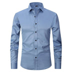 Marmari | Long-Sleeve Wrinkle-Free Shirt with Stand Collar Light Blue