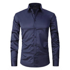 Marmari | Long-Sleeve Wrinkle-Free Shirt with Stand Collar Navy Blue