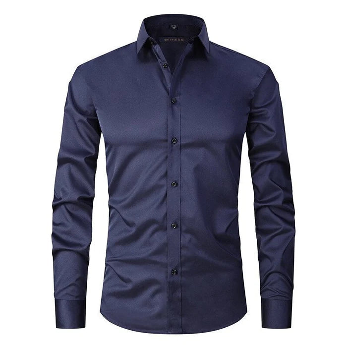 Marmari | Long-Sleeve Wrinkle-Free Shirt with Stand Collar Navy Blue