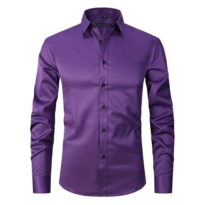 Marmari | Long-Sleeve Wrinkle-Free Shirt with Stand Collar Purple