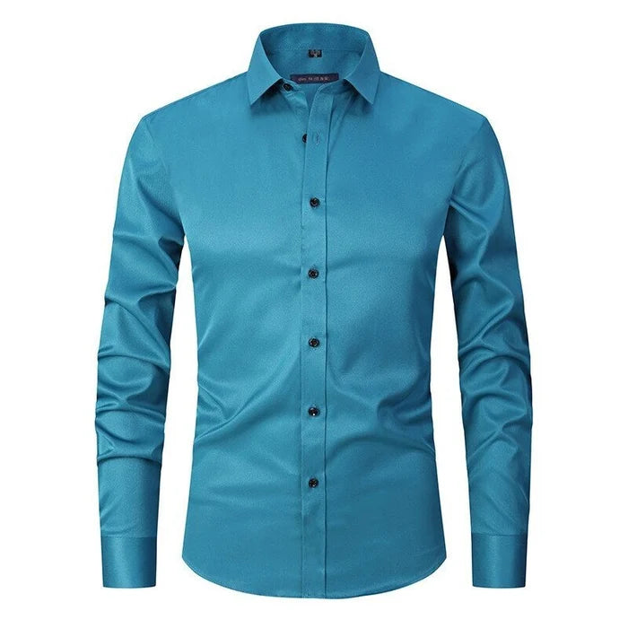 Marmari | Long-Sleeve Wrinkle-Free Shirt with Stand Collar Blue