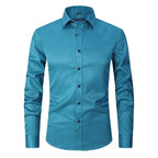 Marmari | Long-Sleeve Wrinkle-Free Shirt with Stand Collar Blue