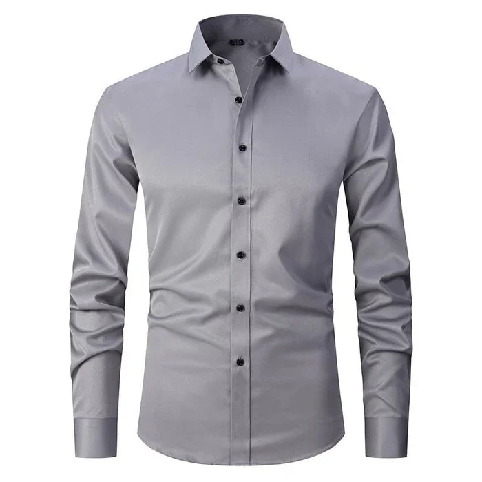 Marmari | Long-Sleeve Wrinkle-Free Shirt with Stand Collar Grey