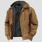 Hermosa | Men's Transitional Jacket with Hood and Warm Fleece Lining Brown