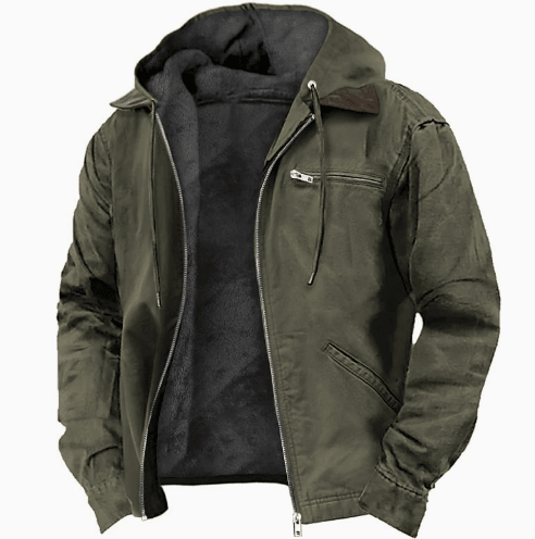Hermosa | Men's Transitional Jacket with Hood and Warm Fleece Lining Army Green