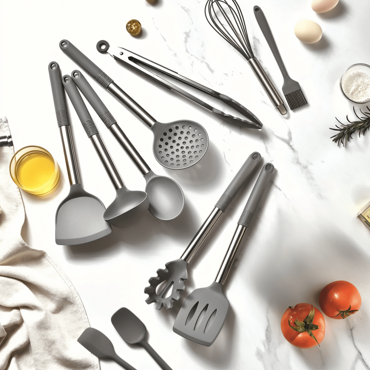 12-Piece Silicone Kitchen Utensil Set – Heat Resistant Cooking Utensils with Stainless Steel Handles – Culinara Pro