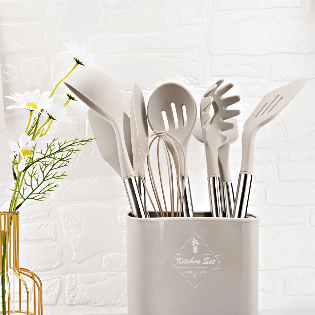 12-Piece Silicone Kitchen Utensil Set – Heat Resistant Cooking Utensils with Stainless Steel Handles – Culinara Pro