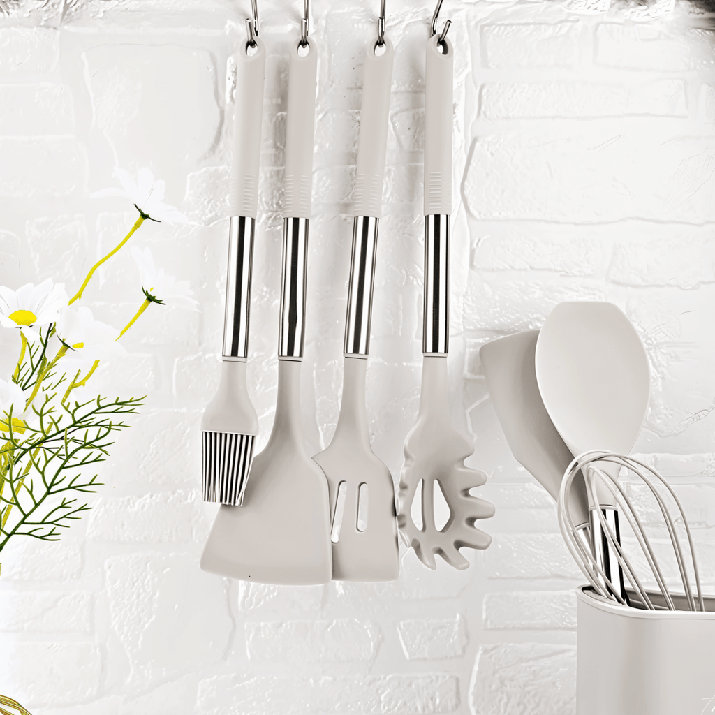 12-Piece Silicone Kitchen Utensil Set – Heat Resistant Cooking Utensils with Stainless Steel Handles – Culinara Pro