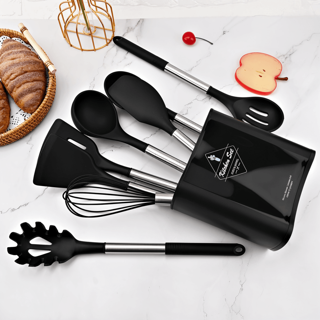 12-Piece Silicone Kitchen Utensil Set – Heat Resistant Cooking Utensils with Stainless Steel Handles – Culinara Pro