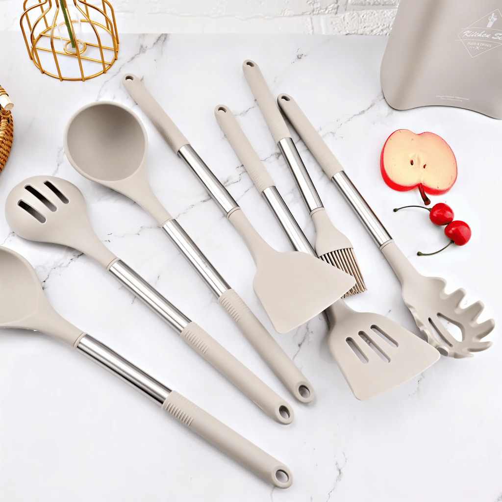 12-Piece Silicone Kitchen Utensil Set – Heat Resistant Cooking Utensils with Stainless Steel Handles – Culinara Pro