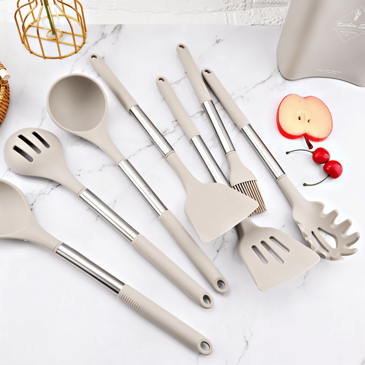12-Piece Silicone Kitchen Utensil Set – Heat Resistant Cooking Utensils with Stainless Steel Handles – Culinara Pro