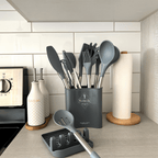 12-Piece Silicone Kitchen Utensil Set – Heat Resistant Cooking Utensils with Stainless Steel Handles – Culinara Pro Gray
