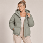 Hooded Puffer Jacket Women Winter Coat with Zip Front Khaki