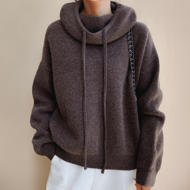 Pamelo | Women's Relaxed Fit Knit Cowl Neck Hoodie Grey
