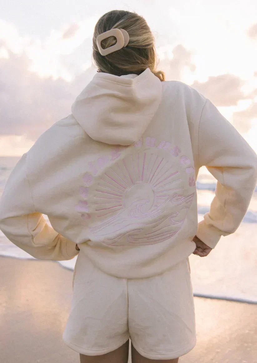 Velo | Unisex Wave Embroidery Hoodie – Architectural Fluid Stitching & Refined Everyday Comfort Cream